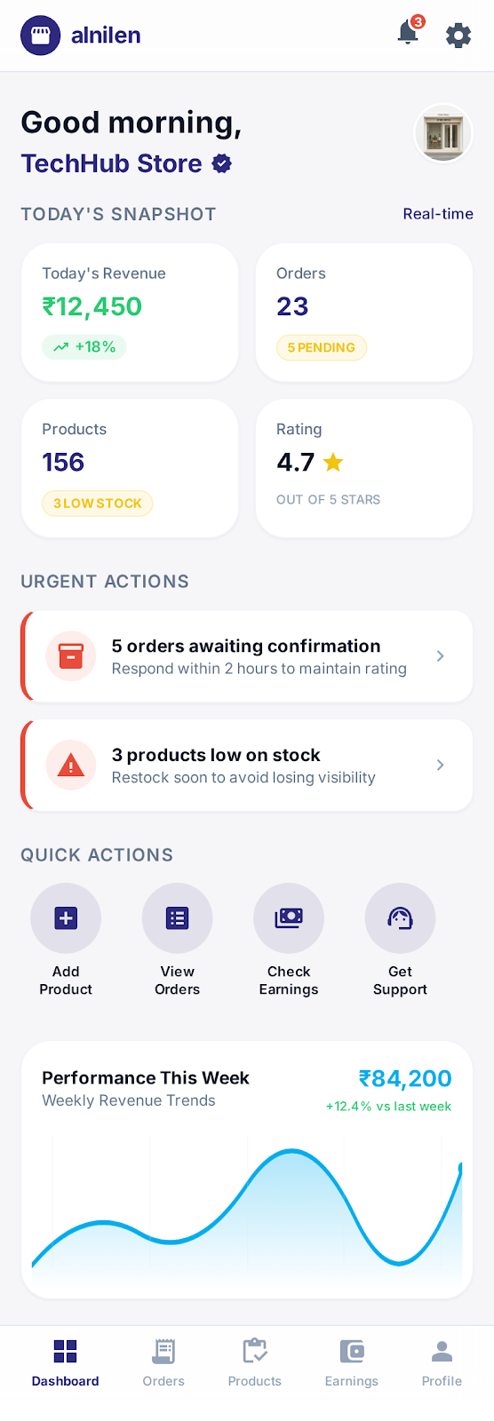 Alnilen Vendor Dashboard
