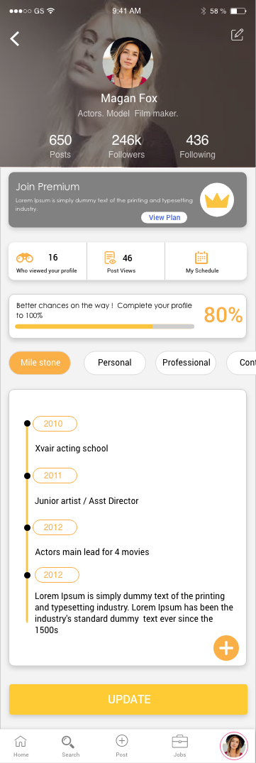 CiniHire professional profile interface