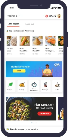 Oya restaurant discovery and food categories interface