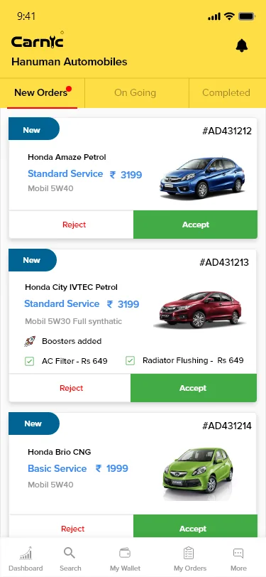 Carnic garage app with service requests