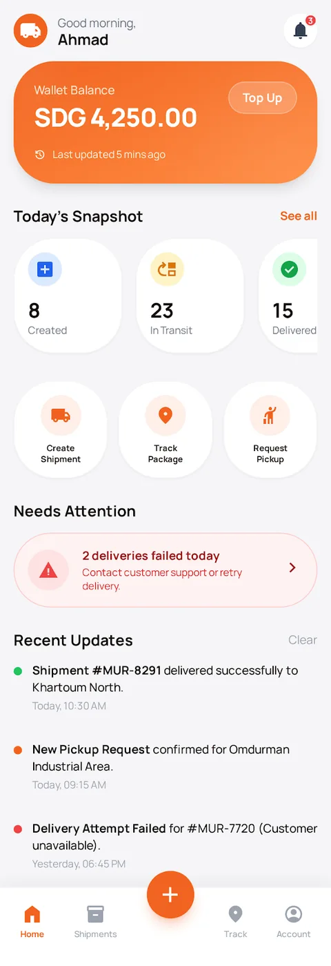 Twseel merchant app dashboard