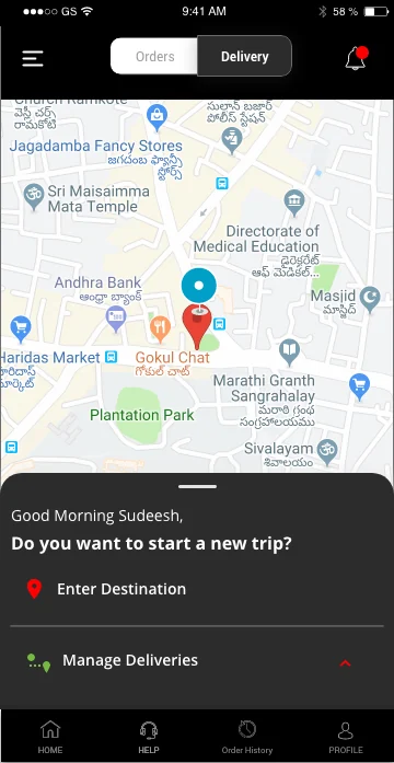 Rapidzs delivery booking screen