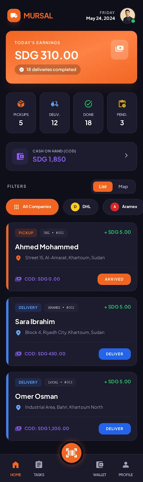 Twseel Courier Task Dashboard