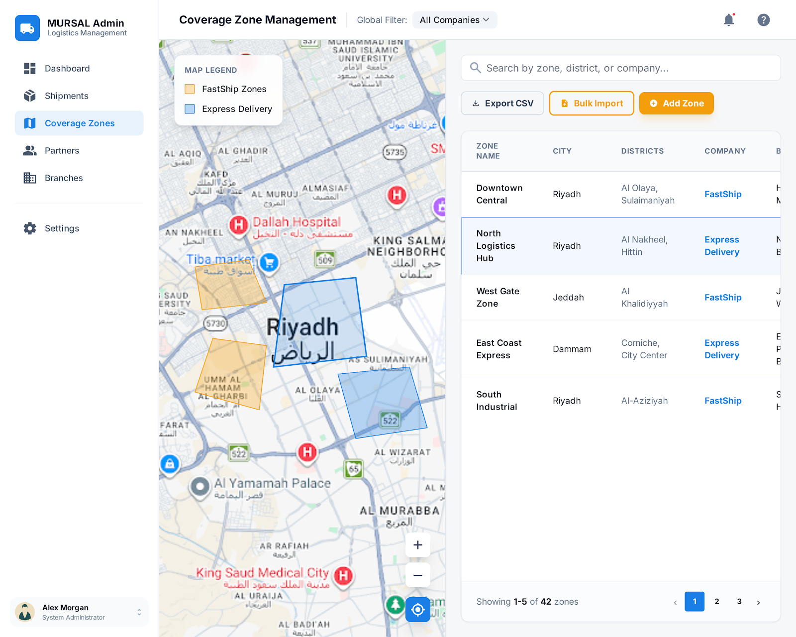Twseel Admin Coverage Zones Map
