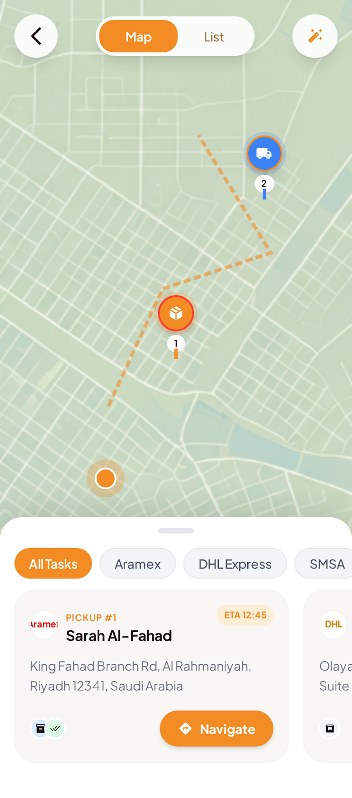 Twseel courier app live map screen