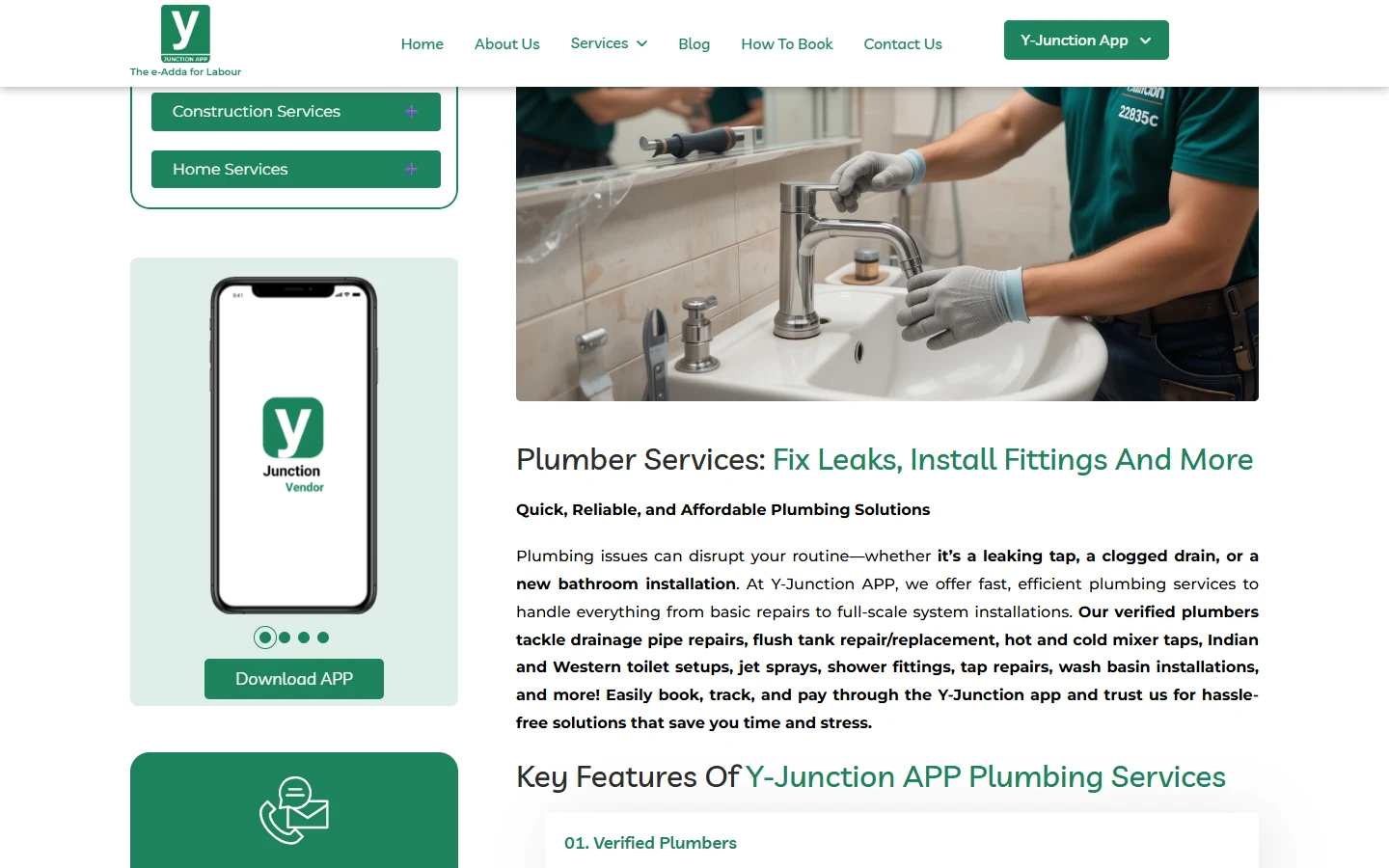 Y Junction’s dedicated plumbing-service page